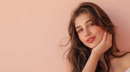 Fototapeta premium Stunning Light Colored Background with Beautiful Woman: A Graceful and Alluring Vision. Showcasing Elegance and Charm.