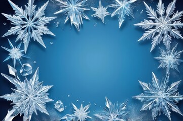 Ice crystal Christmas Stars neatly arranged around the border on a blue background. Made with generative AI technology