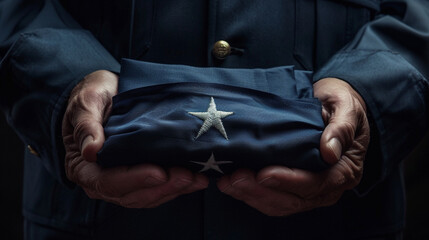 Medium close-up of a person holding a folded flag, symbolizing the significance of national pride and honor.