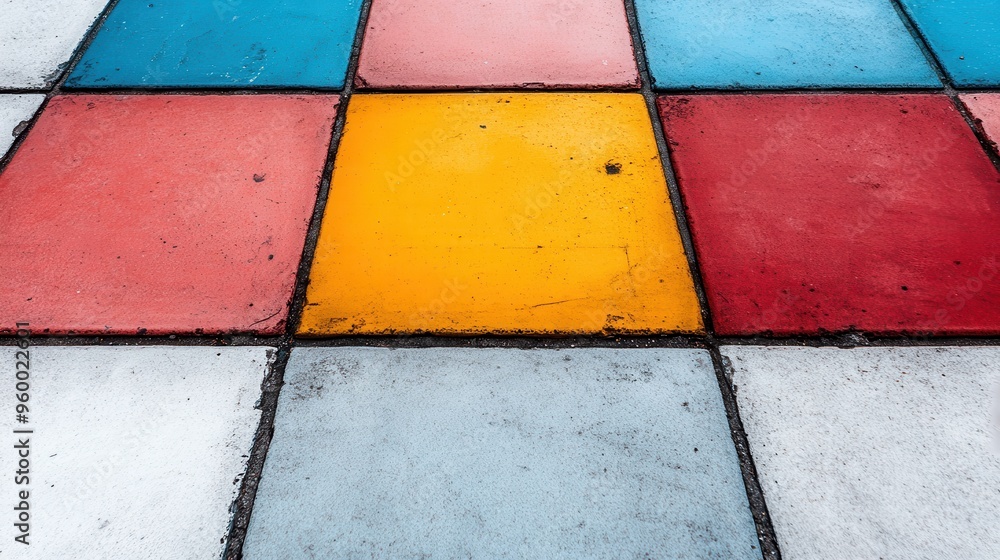 Poster colorful tiles arranged in a vibrant pattern, creating a visually engaging floor design that stands 