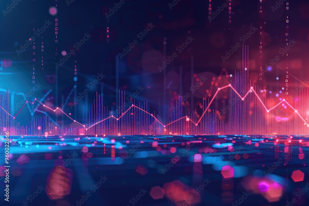 Poster abstract data visualization with neon lights