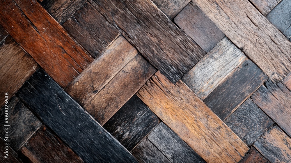 Poster high-resolution image of a worn, dark wooden texture featuring a rustic appearance and intricate pat