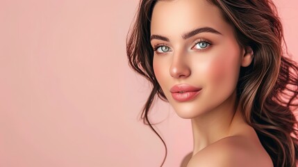 Fototapeta premium Stunning Light Colored Background with Beautiful Woman: A Graceful and Alluring Vision. Showcasing Elegance and Charm.