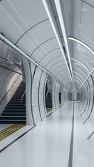 Fototapeta premium White metro subway underground tunnel interior with stairs. Transport concept. 3D Rendering