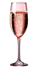 Elegant glass of sparkling rose wine with vibrant bubbles, perfect for celebrations and special occasions. Isolated on white background.