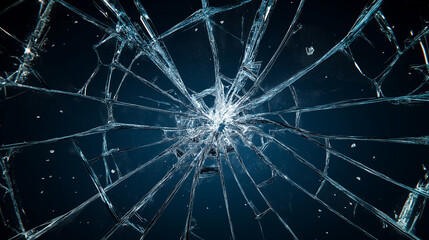Broken shattered glass pattern on black background, sharp cracked glass texture, abstract destruction concept, dangerous broken window effect, damaged surface, accident, and impact design