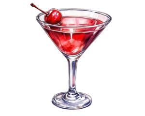 A vibrant illustration of a classic red cocktail with a cherry garnish in a martini glass, perfect for festive occasions and celebrations.