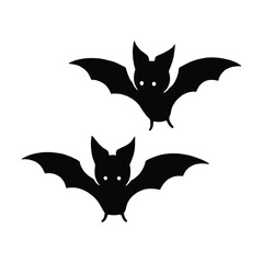 Cute bats flying silhouette illustration. Simple bats halloween design illustration. Isolated on white background.