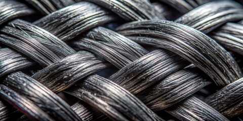 Macro shot of graphite fibers intertwined, showcasing the material's unique structure and pores, with creative use of shadows to add depth.