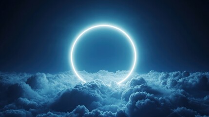 Neon Ring in Stormy Clouds Futuristic Night Sky