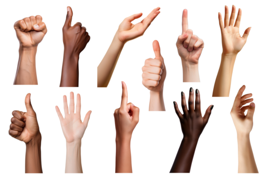 PNG Diverse hand gesture element set, transparent background