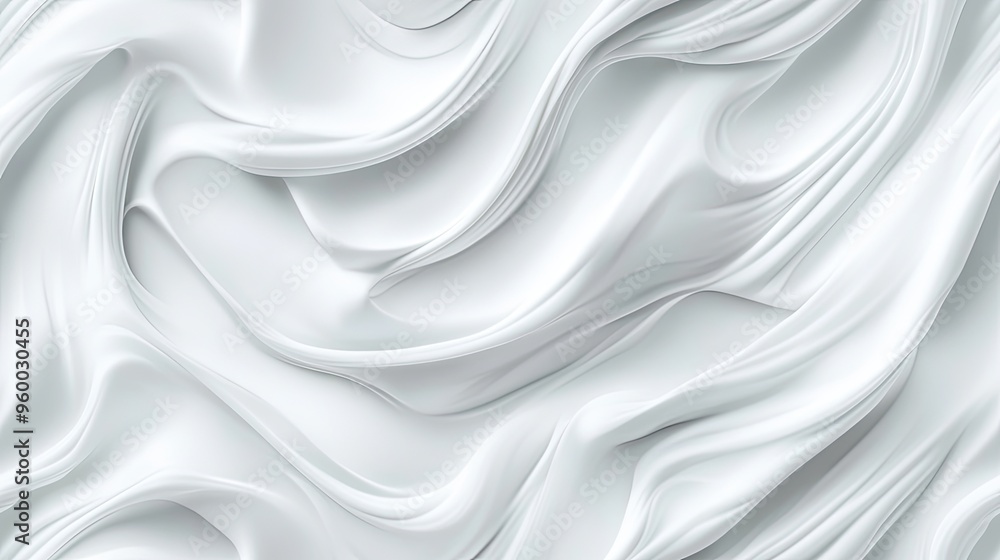 Poster the smooth and soft white fabric cascades gently, displaying rhythmic waves and folds under warm nat