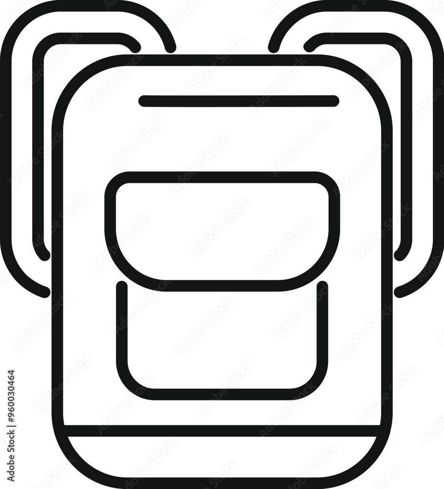 Sticker backpack icon in outline style representing carrying things for hiking, camping, traveling, etc