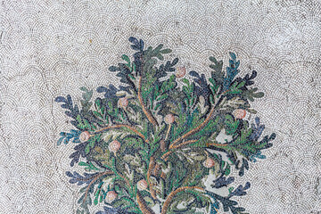 Tree with fruits. Close up fragment of Ancient Byzantine mosaic. Istanbul, Turkey (Turkiye)