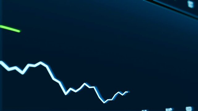 Close-up chart and line on the stock market and exchange screen. Business, financial figures, trading, research, analyzing, investment.