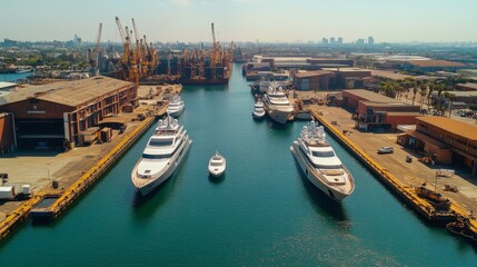 Fototapeta premium Marina with Yachts in Industrial Harbor