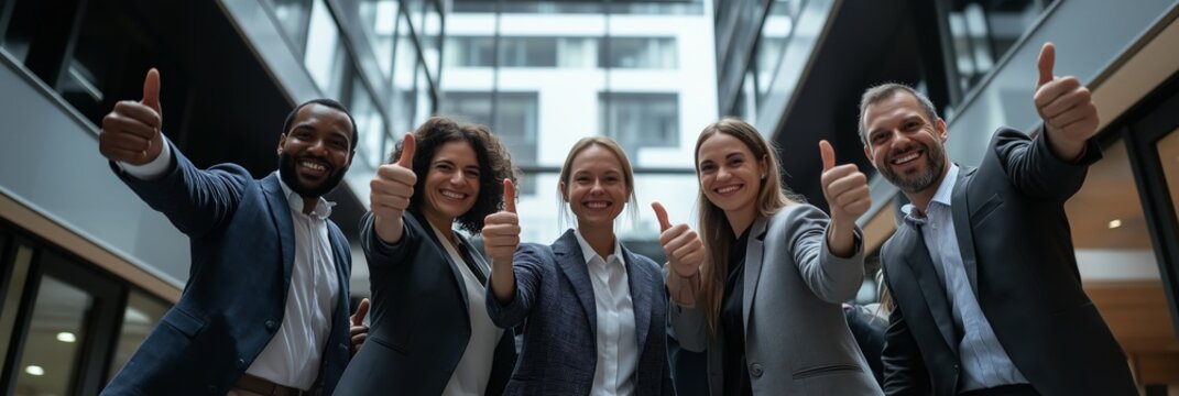 A diverse business team proudly celebrates their recent accomplishments, highlighting their commitment to excellence, collaboration, and continuous growth in the contemporary workplace