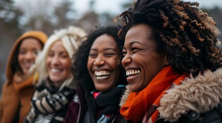Fototapeta premium Empowered Women: Multiracial Friends Sharing Cheerful Moments