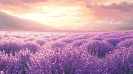 Obraz premium A field of lavender blossoms sways gently in the breeze, filling the air with its calming fragrance, while the soft purple hue of the flowers stretches out towards the horizon
