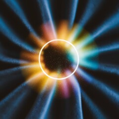 Blurred multicolor abstract lens flare on dark background. Defocused glow effect.