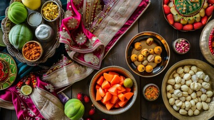 Colorful Traditional Asian Festive Food Spread