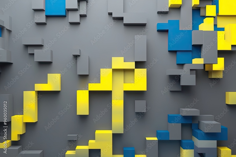 Poster vibrant grey yellow and blue gradient texture with pixelated distortion for dynamic backgrounds and 