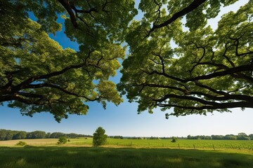 Obraz premium Lush Tree Canopies Stretching Over a Scenic Countryside Landscape with Vibrant Detail