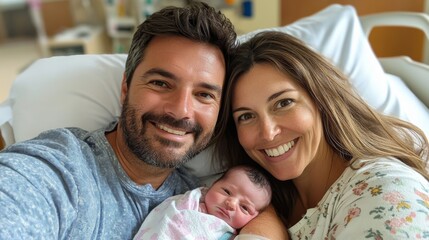 Obraz premium Happy Family with Newborn Baby in Hospital
