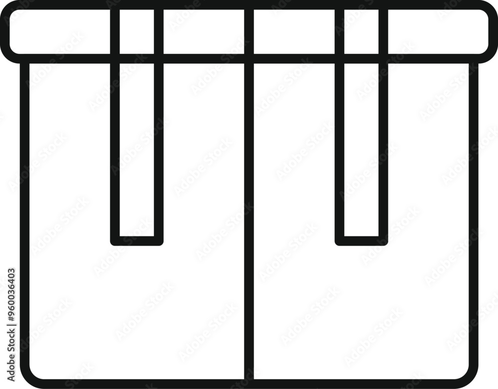 Poster simple vector icon of an opened rectangular parcel box with stripes, isolated on white background