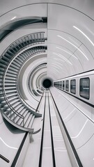 Fototapeta premium White metro subway underground tunnel interior with stairs. Transport concept. 3D Rendering