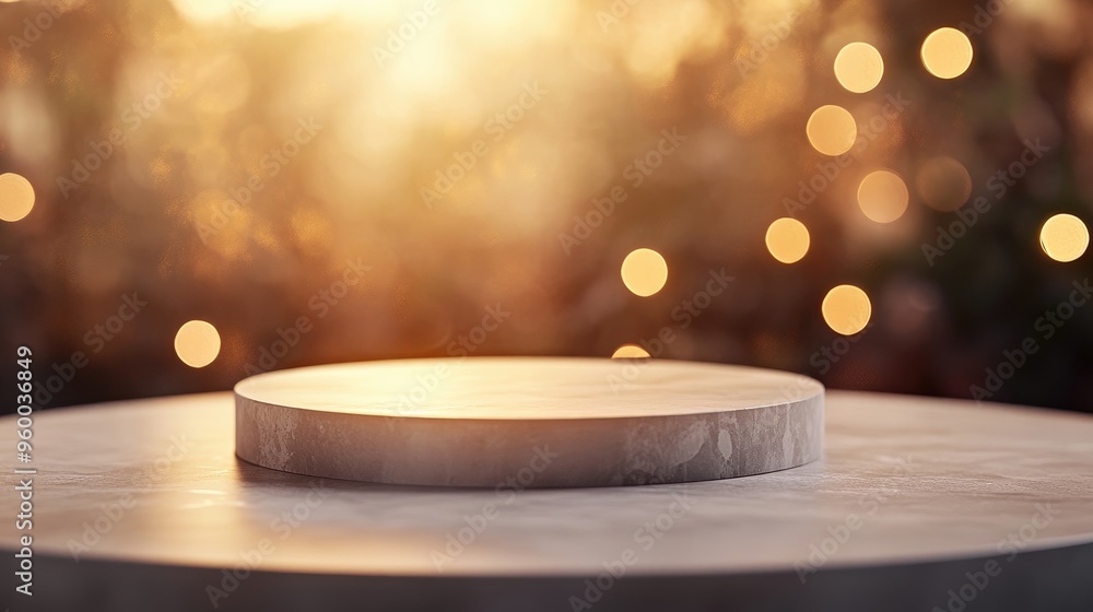 Poster elegant pedestal with a round design, set against a soft bokeh background, creating the perfect stag