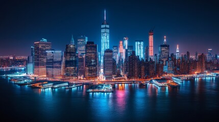 Fototapeta premium Stunning Nighttime Skyline of a Modern City