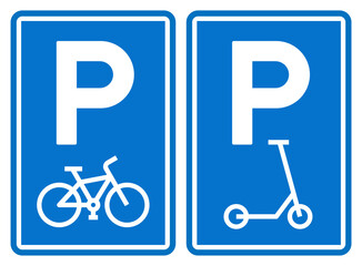 Scooter and bike parking sign, road symbol. Parking public icon street place.
