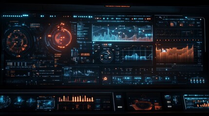 Fototapeta premium Futuristic digital interface with analytics and data visualization