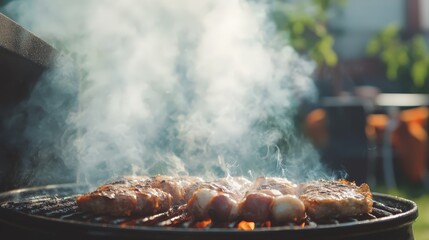 Smoke from a barbecue grill wafts through the summer air, bringing the aroma of grilled food and the essence of outdoor gatherings