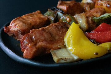 Healthy Food Concept, Bar-B-Que Meat, Shashlik, with Grilled Vegetable