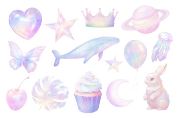 PNG Pastel cute sticker element set, transparent background