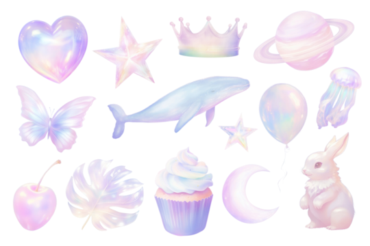 PNG Pastel cute sticker element set, transparent background