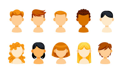 Featuring a diverse group of people of different ethnicities and hairstyles looking forward with blank faces.