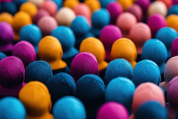 A collection of colorful knitting yarn balls arranged in neat rows, presenting a visually pleasing and organized display, perfect for crafting and knitting projects.