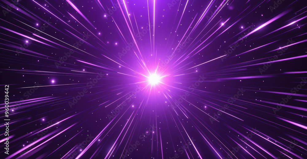 Aufkleber abstract background with a bright star exploding and generating purple light streaks on black backgr