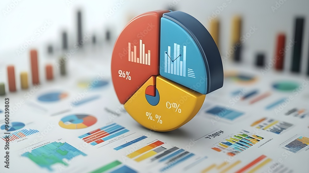 Poster 3d pie chart on business data analysis report