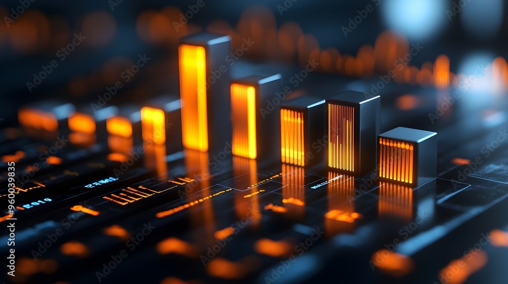 Aufkleber abstract 3d bar chart - orange glowing data visualization