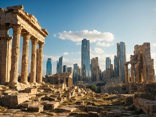 Time Collides: Ancient Ruins Meet the Futuristic Cityscape