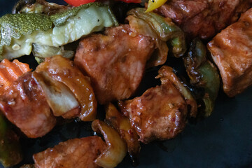 Healthy Food Concept, Bar-B-Que Meat, Shashlik, with Grilled Vegetable