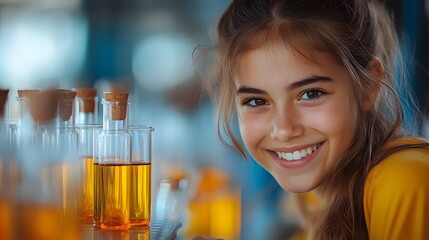 Cropped shot of a Girl scientist fun science experiments for kids, science lab.