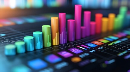 Fototapeta premium Colorful 3D Bar Chart, Growth and Data Visualization