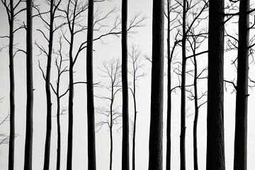 Obraz premium Stunning Silhouetted Barren Hardwood Trees Against Pristine White Background