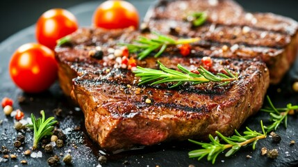 Delicious Juicy Grilled Steak with Fresh Herbs
