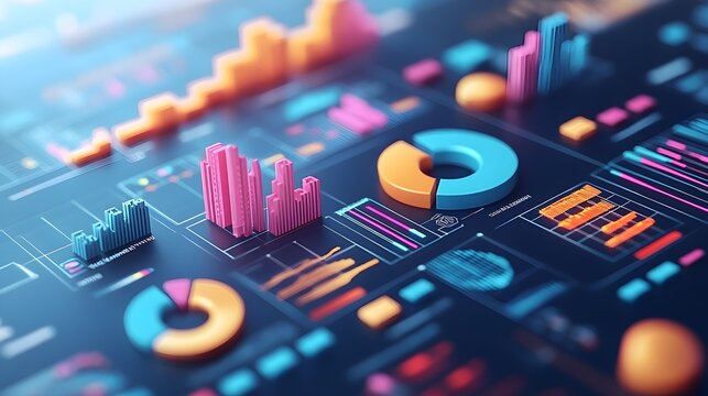 3D Charts & Data Analysis Business Growth